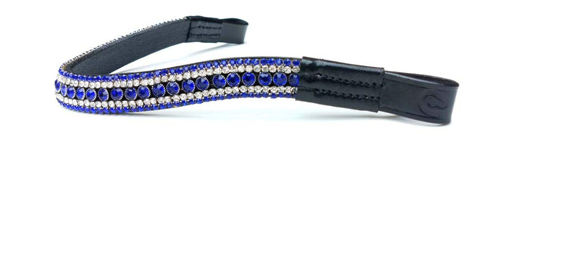 Equipride Beautiful Sparkly Crystal Curve Shape Browband Royal Blue Black Leather Full ( 16" ) - PawsPlanet Australia