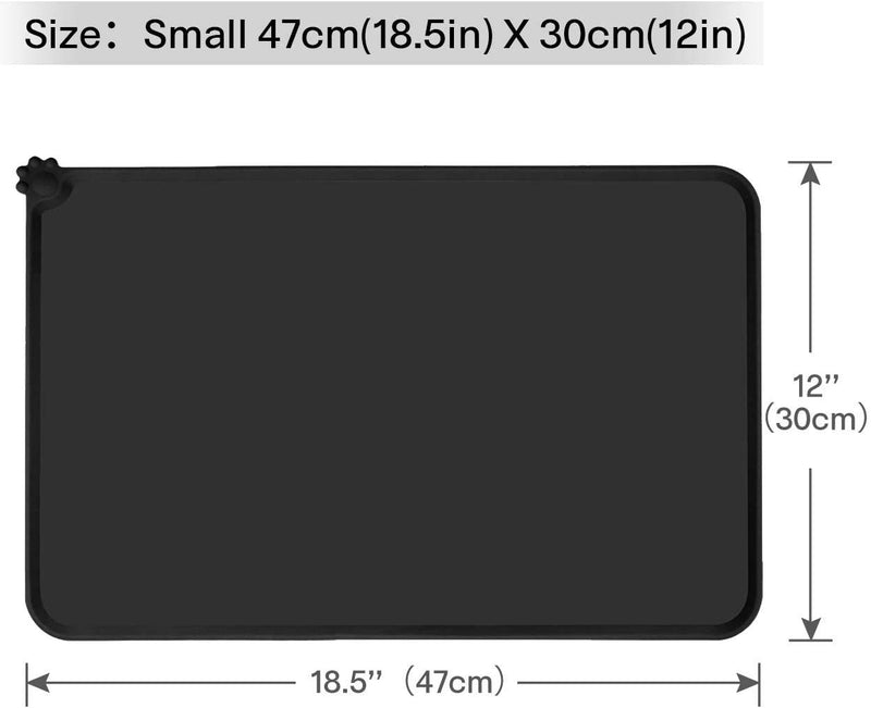 Amrta Silicone Pet Feeding Food Mat Cat Dog Bowl With Free 2 Pcs Plastic Pet Food Spoon, Non-Stick Pet Mats Durable Soft Water Cushion Waterproof For Dogs Cats (Large:18.5"*11.5" (47cm*29cm)-Black) Black - PawsPlanet Australia