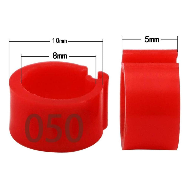 Wohlstand 100 Pcs Bird Foot Rings Pigeon Foot Ring Bird Leg Bands Foot Clip Ring 8mm Plastic Leg Ring Poultry Bird Foot Clip Rings with Number 001-100 for Pigeon Chick Bantam Small Poultry Parrot-Red - PawsPlanet Australia