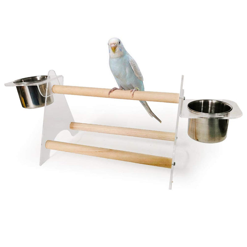 MMIAOO Parrot Desktop Stand Wood Play Stand Tripod and Stainless Steel Tray Feeding Cup Pet Bird Stand Training Stand Parrots Playground Perch Bird Comfortable Toys - PawsPlanet Australia
