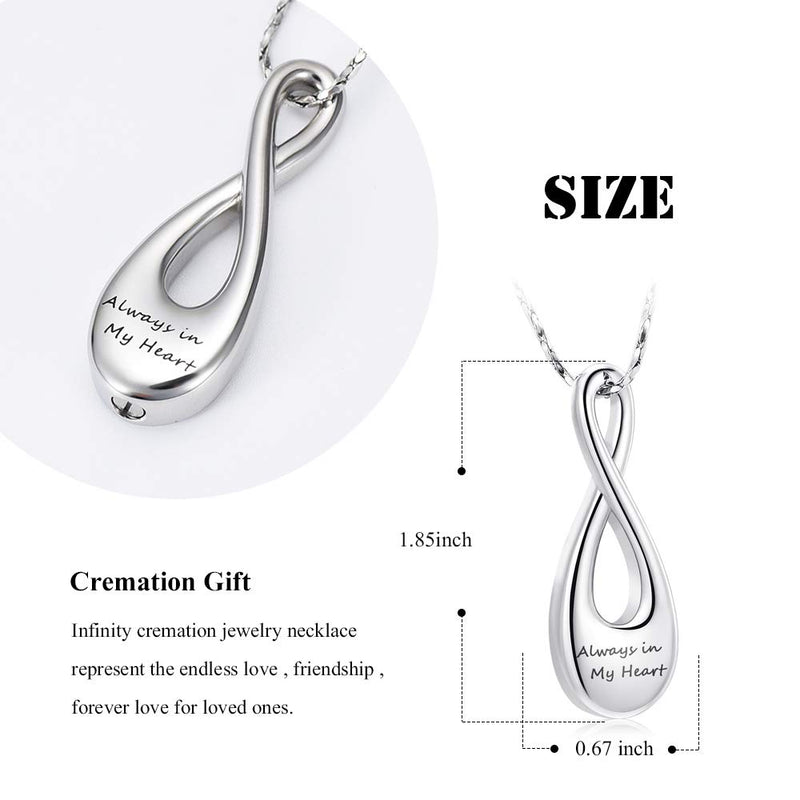 Imrsanl Infinity Cremation Jewelry for Ashes Urn Necklace Pendants for Ashes Holder Memorial Keepsake Cremation Ashes Jewelry for Wome/Men/Pet Always in My Heart - PawsPlanet Australia