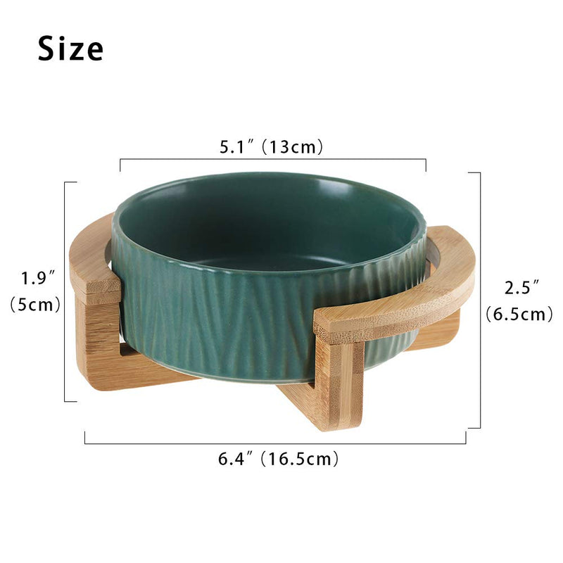 HCHLQLZ Green 5 inch Ceramic Cat Bowl with Wood Stand No Spill Pet Food Water Feeder Cats Small Dogs - PawsPlanet Australia