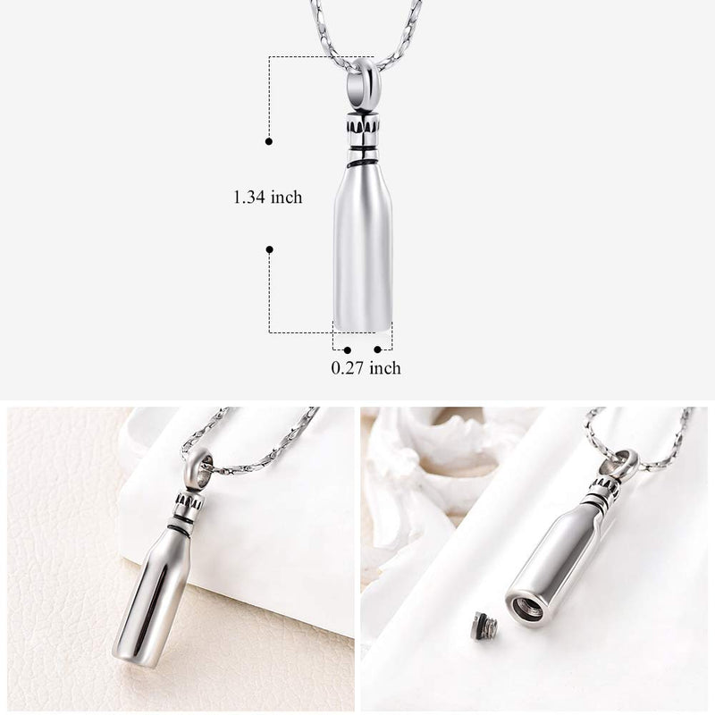 [Australia] - Imrsanl Cremation Jewelry for Ashes Bar Urn Necklace Pendant Memorial Ash Jewelry Beer Bottle Keepsake Jewelry for Ashes Silver 