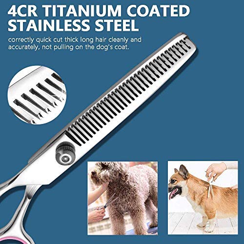 Zwini Pet Grooming Scissors Set 5 in 1 Stainless Steel Pet Trimmer Kit Pet Grooming Scissors Set Hair Care for Dog Cat With 7.5-inch Cutting Scissors Thinning Shear Curved Scissors Grooming Comb - PawsPlanet Australia