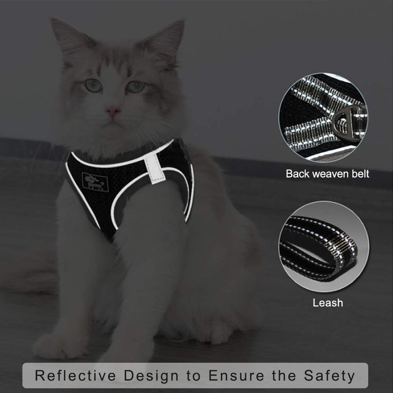 Dog and Cat Universal Harness with Leash - Cat Harness Escape Proof - Adjustable Reflective Step in Dog Harness for Small Dogs Medium Dogs - Soft Mesh Comfort Fit No Pull No Choke, Black, XS - PawsPlanet Australia