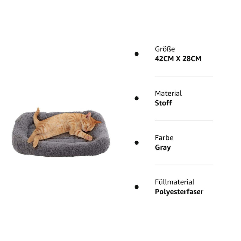 Namsan Cat Bed Dog Bed Soft Cat Cushion Plush Heat Mat for Small Dogs/Cats/Rabbits, 42 cm x 28 cm, Gray - PawsPlanet Australia