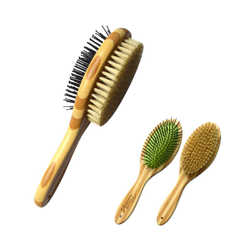 [Australia] - Double-Sided Pin & Bristle Brushes for Dogs & Cats, Pets Grooming Comb with Handle, Cleaning Pets Shedding and Dirt for Long Hair & Short Hair, Deshedding Tool Bamboo Handle 