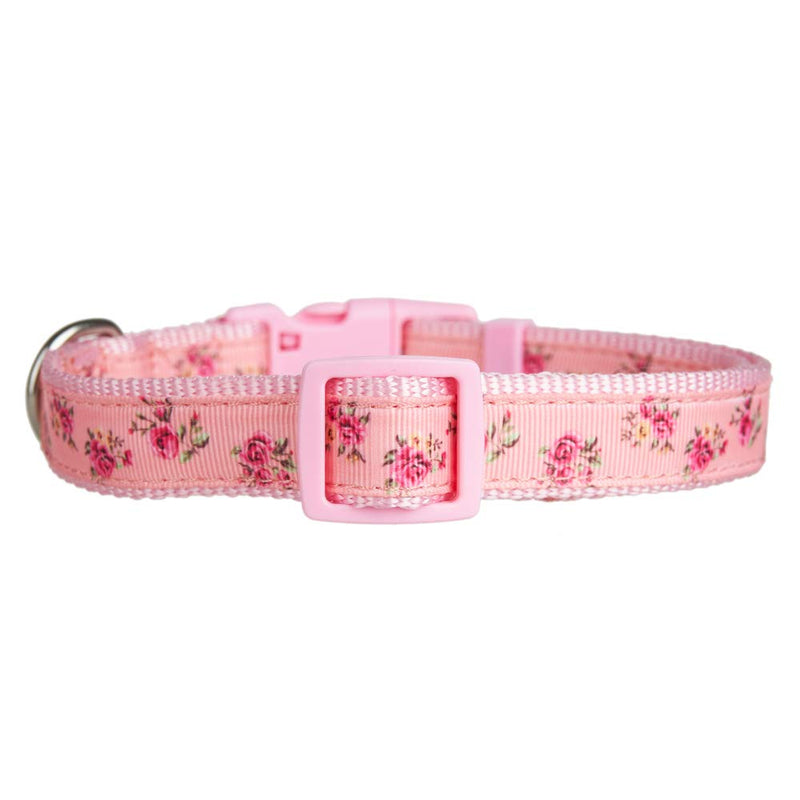 YUDOTE Adjustable Pink Nylon Dog Collar Small with Floral Patterned Ribbon for Puppies Active Female Dogs Neck 25-38cm S (Pack of 1) Floral Pink - PawsPlanet Australia