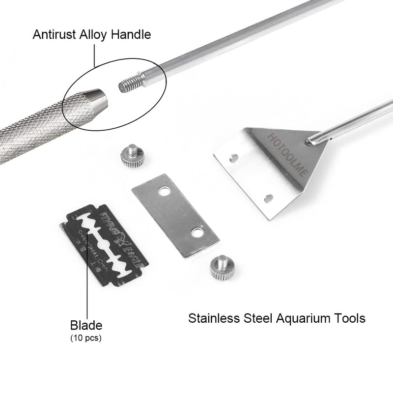 HOTOOLME Aquarium Algae Scraper, 25.6" Stainless Steel Algae Scraper Cleaning Razor with 10 Blades for Glass Aquarium Fish Tank - PawsPlanet Australia