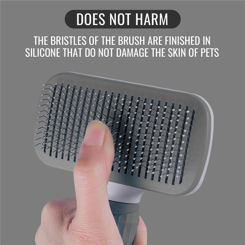Edipets, cat brush, dog brush, long hair, self-cleaning, steel and silicone bristles, remove dead hair, ergonomic, pet accessories (gray) gray - PawsPlanet Australia