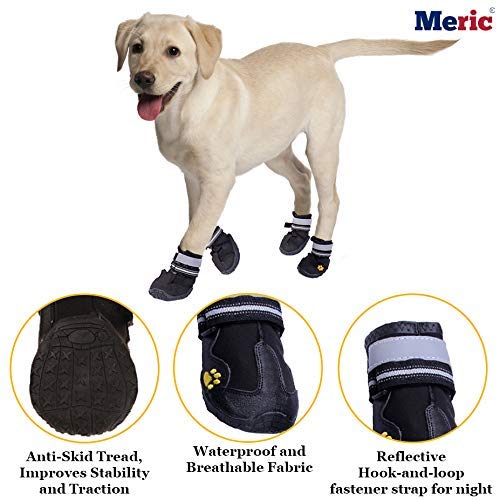 [Australia] - Meric Dog Shoes, 2.9x3.1 Inches, Comfortable Warm Paw Protectors, Wear and Bite-Resistant, Sturdy and Durable Sole, Water-Resistant Boots, Perfect Anti Slip Booties for Medium to Large Dogs 