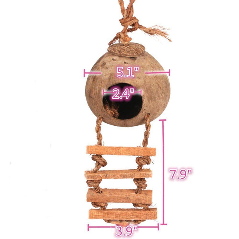 Hanging Bird House with Ladder,Natural Coconut Fiber Shell Bird Nest Breeding for Parrot Parakeet Lovebird Finch Canary,Coconut Hide Bird Swing Toys for Hamster,Bird Cage Accessories,Pet Bird Supplies - PawsPlanet Australia