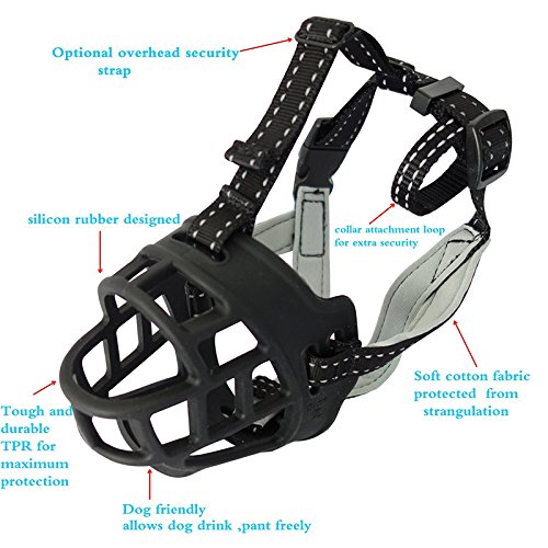 [Australia] - Creation Core Adjustable Breathable Anti-Biting Rubber Dog Muzzles Mask for Chewing Biting and Barking 13.38"-14.57" Black 