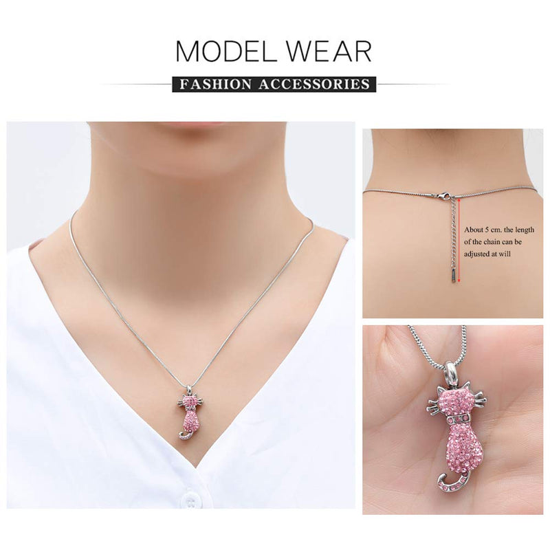 [Australia] - Imrsanl Lovely Cat Urn Necklace Memorial Pendant for Ashes Holder Stainless Steel Keepsake Cremation Jewelry for Pet Ashes Pink 