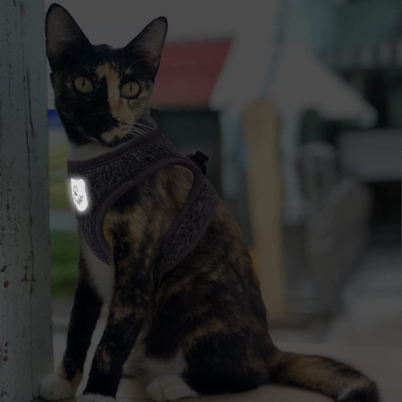 PUPTECK Ultralight Cat Harness and Leash for Walking - Escape Proof Adjustable Vest Harness for Kitten Puppies, Reflective for Safe at Night, Breathable Outdoor Vest X-Small Grey - PawsPlanet Australia