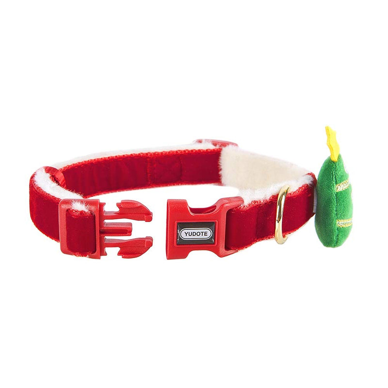 YUDOTE Premium Velvet Christmas Dog Collar with Festive Tree Decorations,Super Soft and Comfy Plush Padded Collar for Medium Dogs Neck from 31-49cm,Vibrant Red M: for neck 31-49cm; 2.0cm Width Bright Red - PawsPlanet Australia