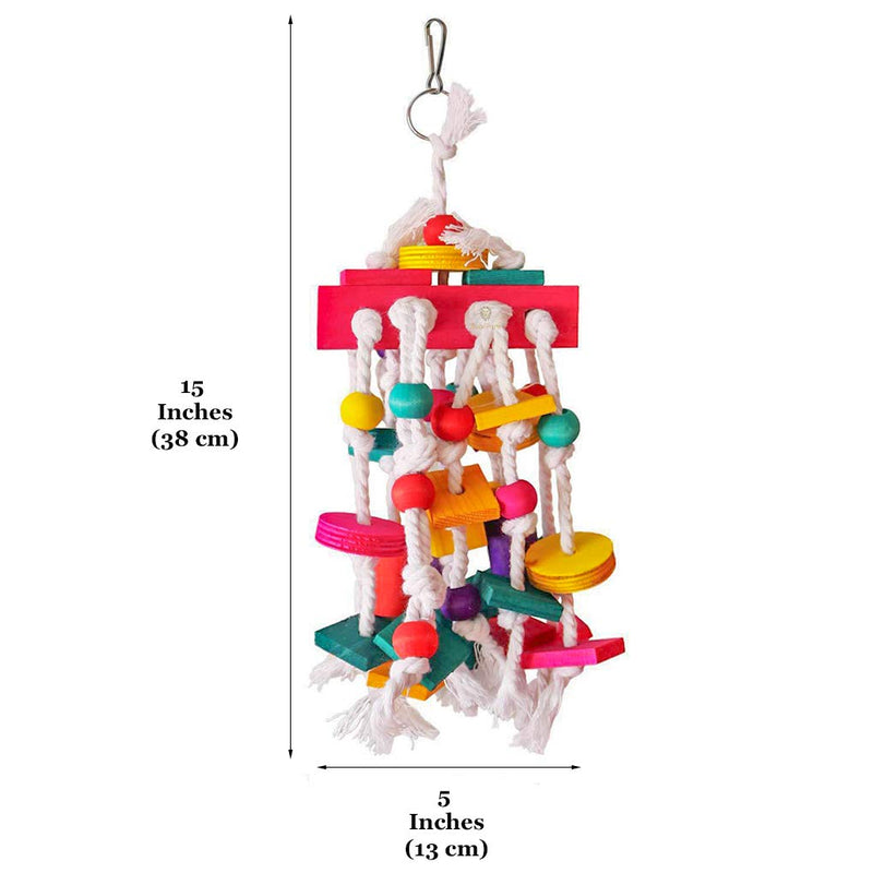 [Australia] - SunGrow Bird Toy, Wooden Blocks & Cotton Rope Knots, Edible Wooden Blocks has Food-Grade Color Dye, 1 Pc per Pack 
