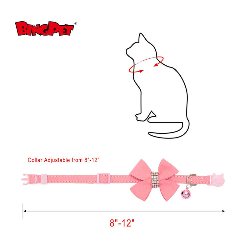 [Australia] - BINGPET Cat Collar Breakaway with Bell Bowtie, Adjustable Safety Buckle,Velvet Rhinestone Diamond, 2 Pack, Pink&Black 