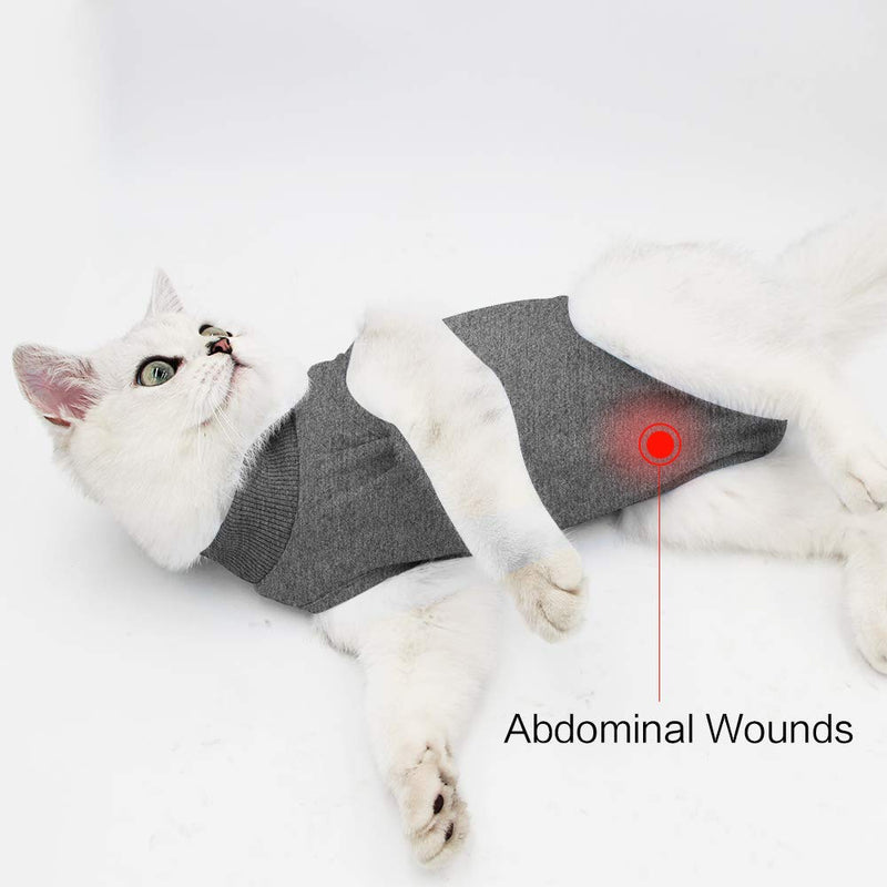 LIANZIMAU Cat Recovery Suit With Avoid Licking For Surgical Abdominal Wounds Soft Breathable Home Indoor Pet Clothing E collar Alternative For Cats Dogs After Surgery Wear Pajama Suit M Grey - PawsPlanet Australia