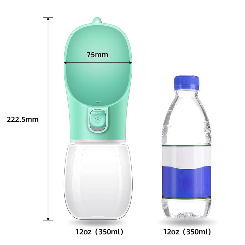 Portable Dog Water Bottle, Leak-Proof Dog Travel Water Bottle with Drinking Bowl, Lightweight Portable Pet Water Bottle Dispenser for Outdoor Walking, Hiking, Beach, Food Grade Plastic Green 12oz - PawsPlanet Australia