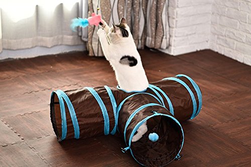 [Australia] - Cat Interactive Toys, Crinkle Tunnel Tubes 3 Way Fun Run Play Tunnels for Pets Kittens, With a Ball 