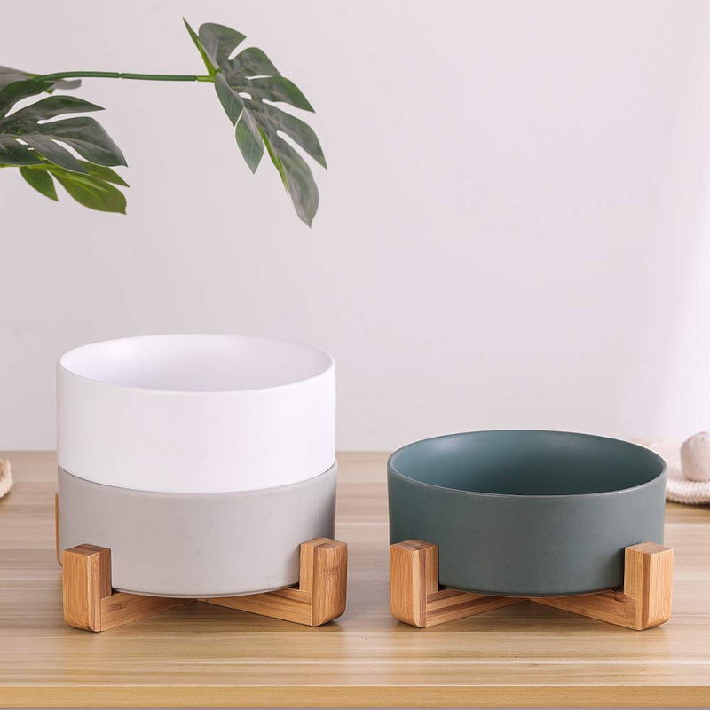 Green Ceramic Dog Bowls with Wood Stand, Dog Water Bowls and Food Dish, Heavy Weighted or No Tip Over Dog Comfort Food Bowls, Stoneware Pet Bowl,Extra High Capacity 8.4" Diameter, for Large Dogs Green - PawsPlanet Australia