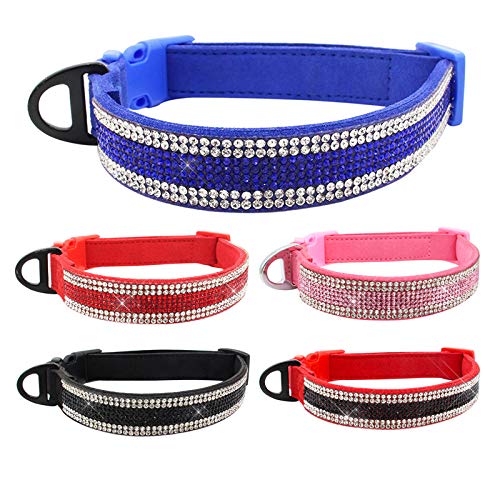 Pet Collar,Bling Bling Crystal Adjustable Comfort Microfiber Soft Dog Buckle Collar for Small Dogs Medium Dogs, Neck Circumference 37-44cm, Pink M: Neck Circumference 37-44cm - PawsPlanet Australia