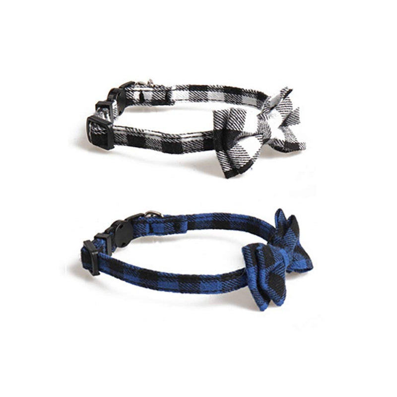 SENDILI 2 Pack Quick Release Cat Collar with Bells and Bow Tie - Cute Plaid Patterns Personalised Safety Collars for Kitty and Some Puppies, Blue + Black-white - PawsPlanet Australia