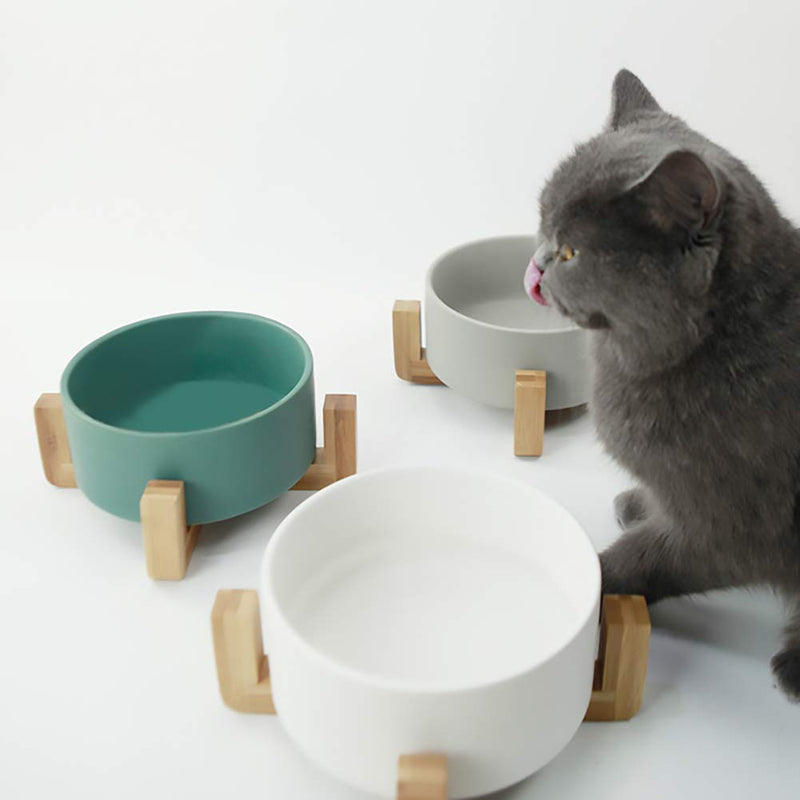 HCHLQLZ Grey Ceramic Cat Bowl with Wood Stand No Spill Pet Food Water Feeder Cats Small Dogs - PawsPlanet Australia