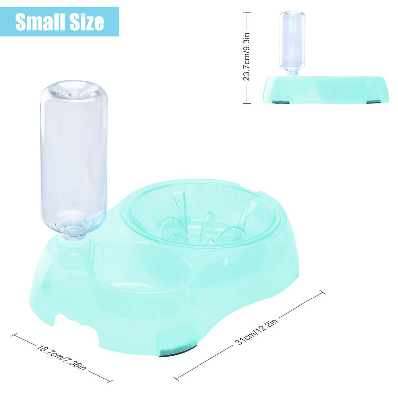 2 in 1 Pet Feeder Water Automatic Dispenser with Bottle, Dog Bowl Slow feeder, Dog Drinking Fountain Water Bowl for Dog Cat Puppy Kitty, Pet Food and Water Bowl set (Green) Green - PawsPlanet Australia