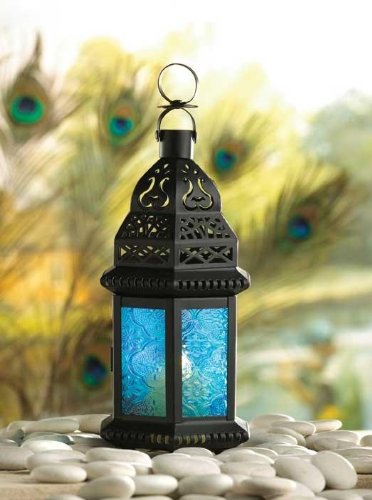 Gallery of Light Moroccan Lantern Blue Glass Candle Holder Candleholder - PawsPlanet Australia