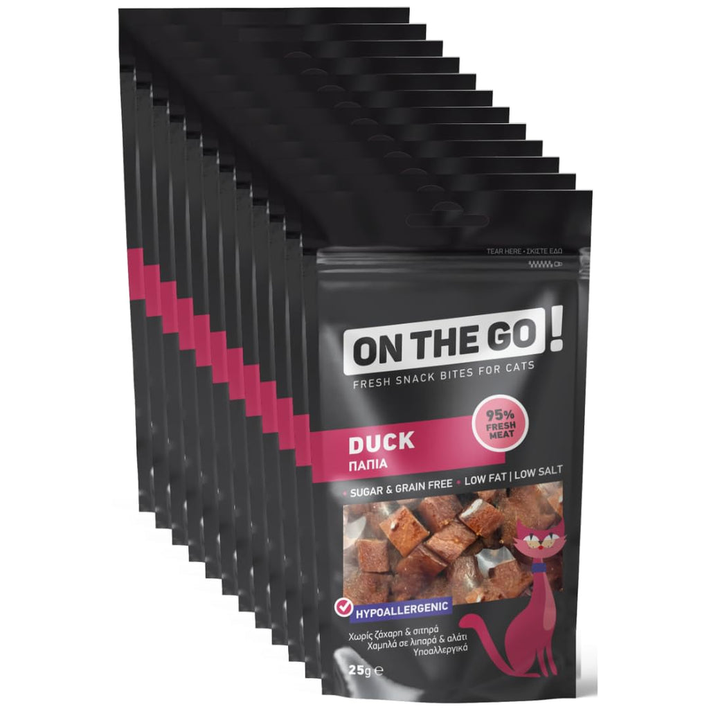 ON The GO Duck Bites 25gr - Delicious treats for cats, low in fat and healthy - Pack of 12 (12x25g = 300g) - Sugar-free - Rich in protein - Ideal as a duck reward - PawsPlanet Australia