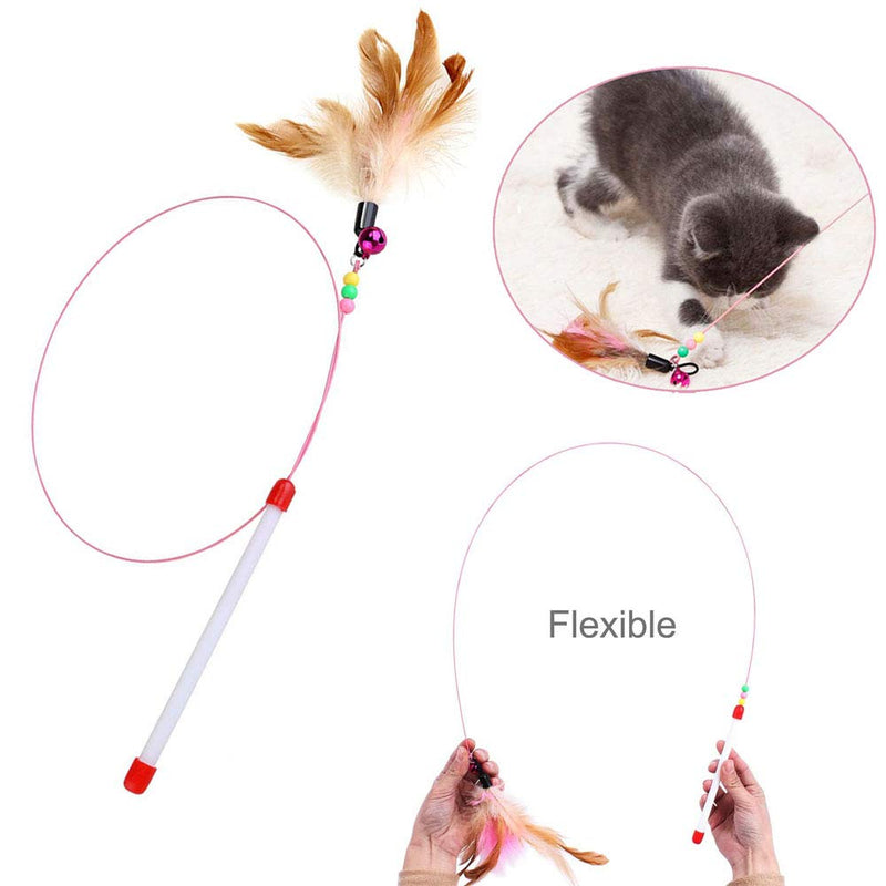 Aidiyapet Cat Toy Feather Wand Cat Pet Toy Wire Chaser Wand Teaser Feather With Bell (6 Pack) - PawsPlanet Australia