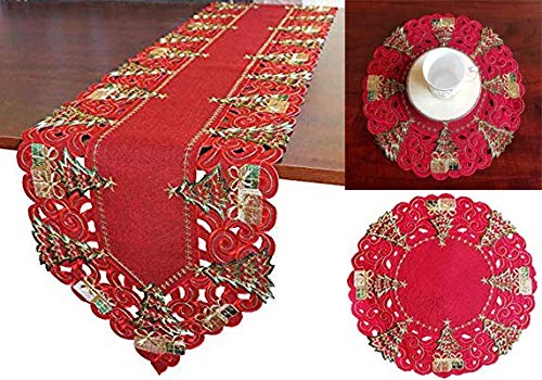 Holiday Christmas Placemat 14" Set of 4 ,Poinsettia Red Cutwork Embroidered Christmas Trees Dresser Scarf Table Topper For Home Dining Xmas Table Top Decoration (Placemat 14" Set of 4, Poinsettia) - PawsPlanet Australia