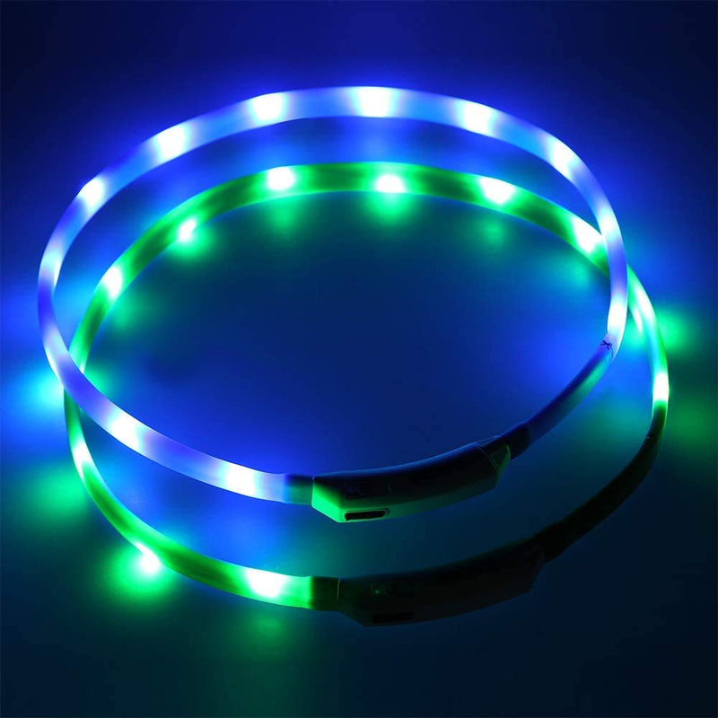 Zacro 2PCS LED Dog Collar, Light up Dog Collar, USB Rechargeable Light Up Pet Safety Collar with 3 Glowing Modes and Adjustable Size Fit for All Dog, Cat and Pets (Green and Blue) - PawsPlanet Australia