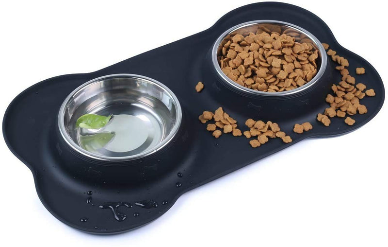 Pet Dog Bowls 2 Stainless Steel Dog Bowl with No-Spill Non-Skid Silicone Mat + Pet Food Feeder and Water Bowls for Feeding Small Dogs Cats Puppies (A-6½ oz ea., Black) A-6½ oz ea. - PawsPlanet Australia