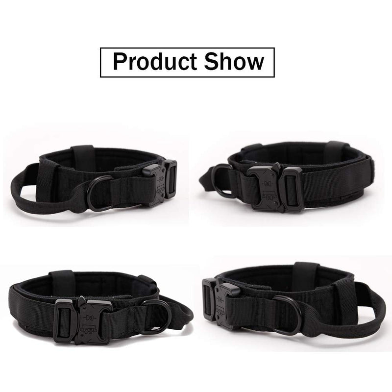 Tactical Dog Collar Military Dog Collar Adjustable Nylon Dog Collar Heavy Duty Metal Buckle with Handle for Dog Training Small (Pack of 1) Black - PawsPlanet Australia
