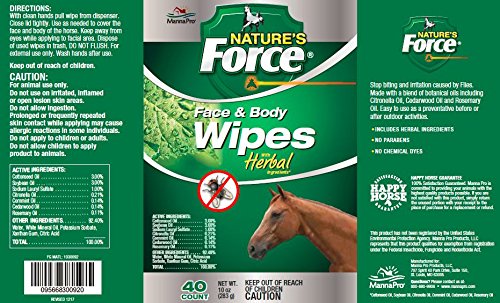 Manna Pro Nature'S Force Face & Body Wipes, 40 Count (Pack of 1) - PawsPlanet Australia