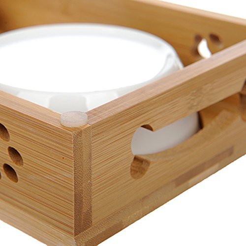 Da Jia Inc Solid Bamboo Elevated Pet Dinner Feeder for Small Dogs and Cats Raised Stand with Two Ceramic Bowls 2 Bowls Heart Pattern - PawsPlanet Australia