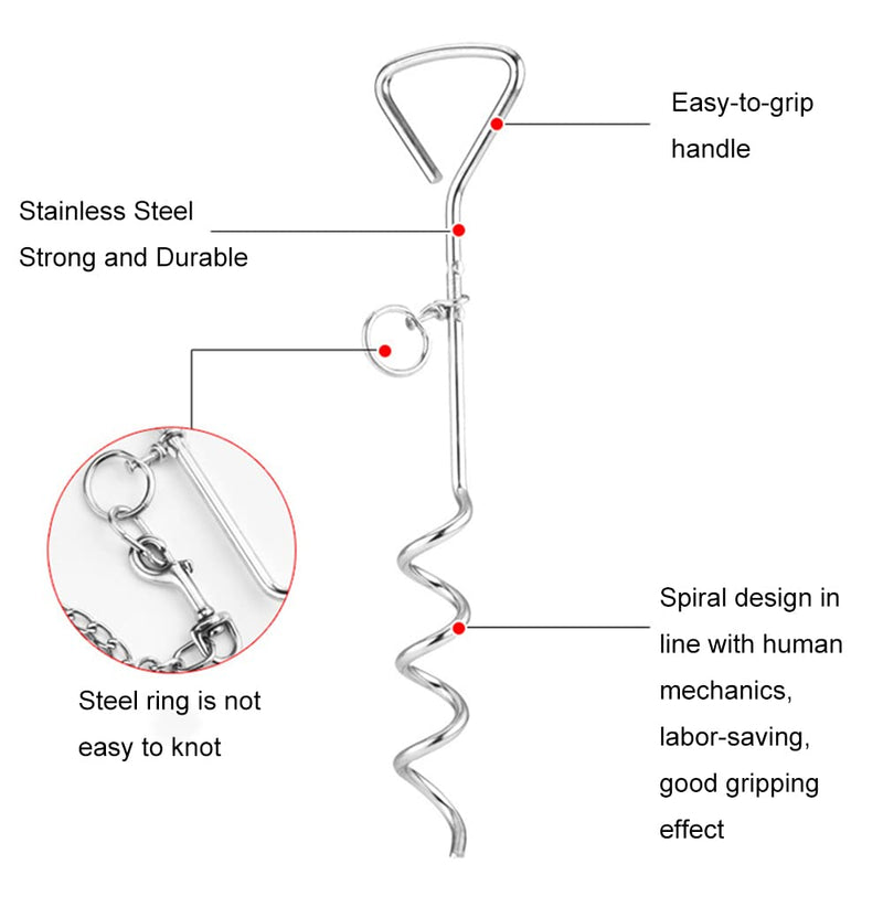 YUDOTE Heavy Duty Dog Stake - Chrome Dog Tie Out Cable & Stake for Outdoor, Yard, Camping 16*3.5*1.6 Inch - PawsPlanet Australia