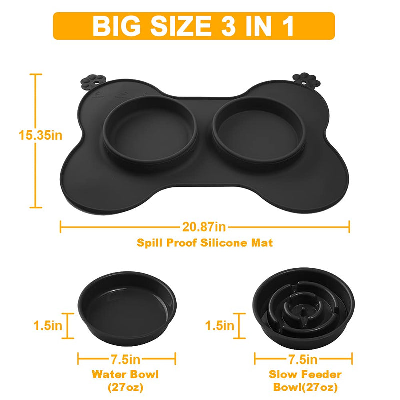 SIMOEFFI Slow Feeder Dog Bowls Cat Slow Feeder 21 x 15 x 2 Inch 3-in-1 Food & Water Dog Bowls 54 Oz Slow Eating Puzzle Bowl No-Spill Non-Skid Bowls for Large Dogs Black - PawsPlanet Australia