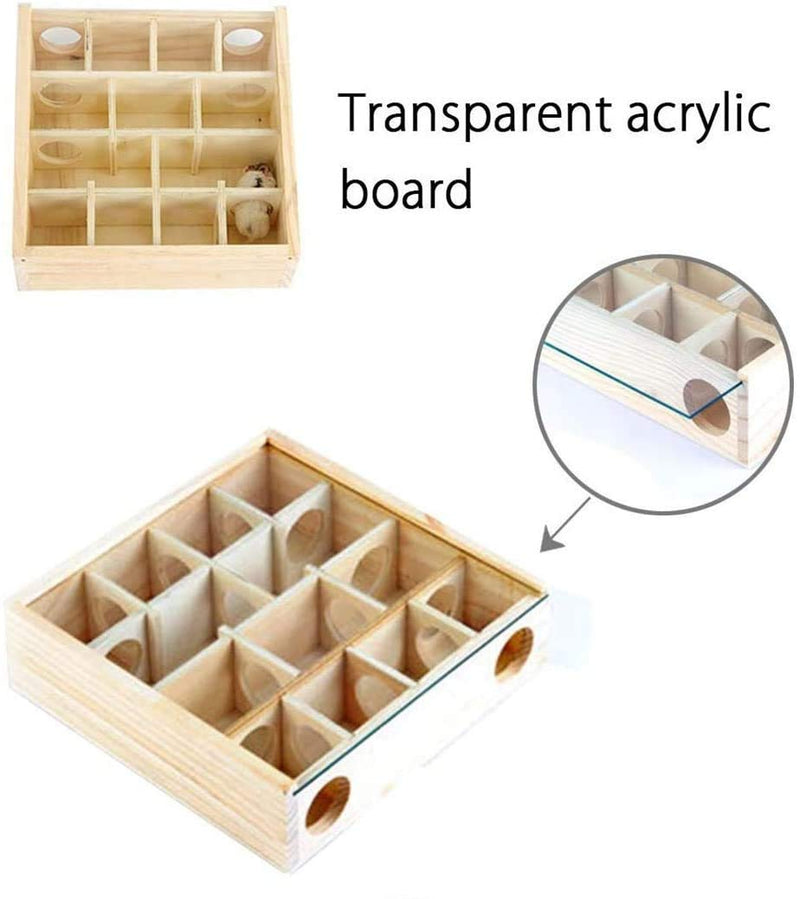 DINGZHAO Hamster Maze, Glass Cover Wooden Tunnel Toys Playing Small Animal House for Pet, Dwarf, Hamster, Gerbil, Rat Mouse - PawsPlanet Australia