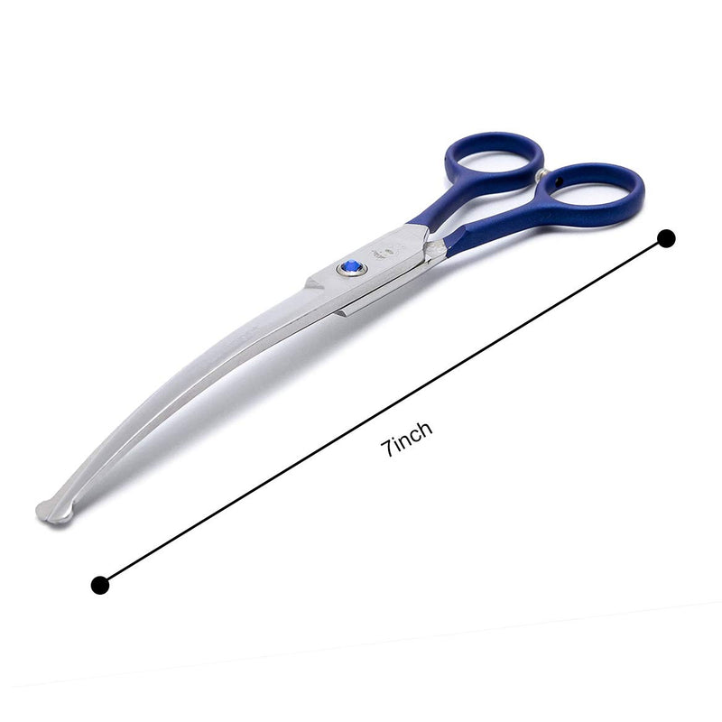 [Australia] - LovinPet Pet 7" Curved Scissor Right/Left-Handed Pet Round-Tip Grooming Stainless Steel Safety Trimming Shears for Dogs and Cats (Easy use Curved Scissor) Blue 