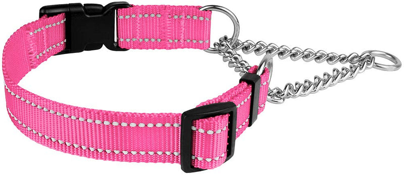 [Australia] - CollarDirect Reflective Dog Collar Martingale Collars Side Release Buckle Chain Training Adjustable Pet Choke Collars M, Neck Size 14"-17" Pink 