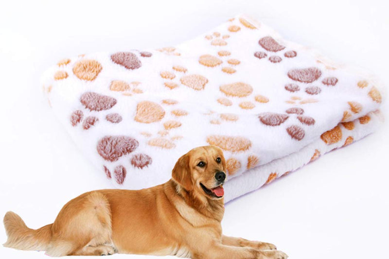 [Australia] - Ranvi Kennel Blanket, Warm Blanket Coral Fleece, Dog paw Print Style, Beige or Brown size1 