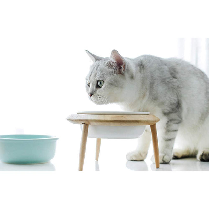 HCHLQLZ White Ceramic Adjustable Elevated Raised Pet Bowl with Wood Stand for Cats and Dogs No Spill Pet Food Water Feeder (3 installation methods for different height) Large - PawsPlanet Australia