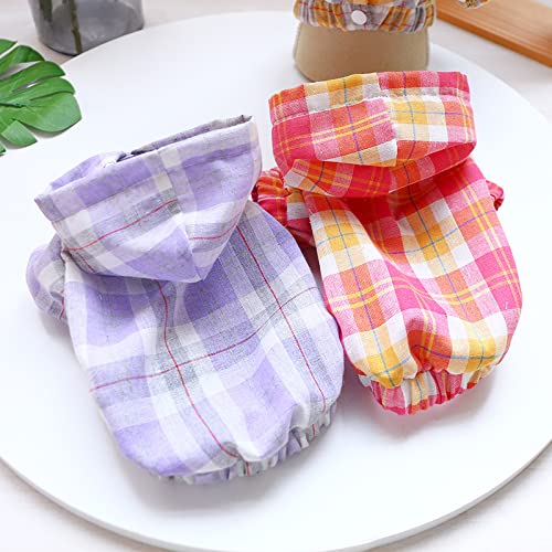 New Plaid Blouse Shirt Pet Clothes Dog Hoodies Breathable Sunshade Smock Frock Linen Cotton Hoodie Purple XS - PawsPlanet Australia