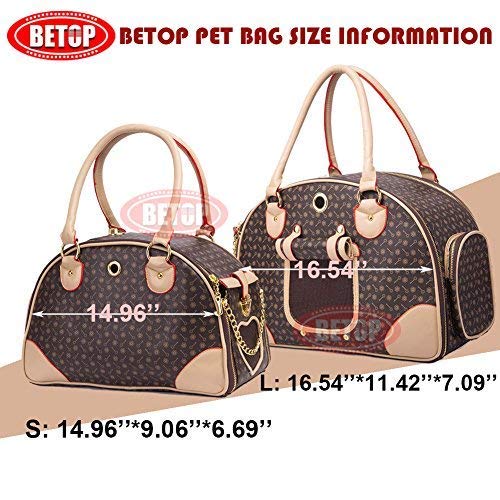 [Australia] - BETOP HOUSE Fashion Dog Carrier PU Leather Dog Handbag Dog Purse Cat Tote Bag Pet Cat Dog Hiking Bag Large (42*29*18cm) Brown 