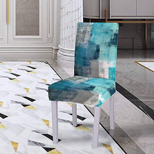 CAPSCEOLL Turquoise Chair Cover Grey Abstract Art Chair Covers Dining Room Chair Slipcover Set of 4 for Kitchen - PawsPlanet Australia