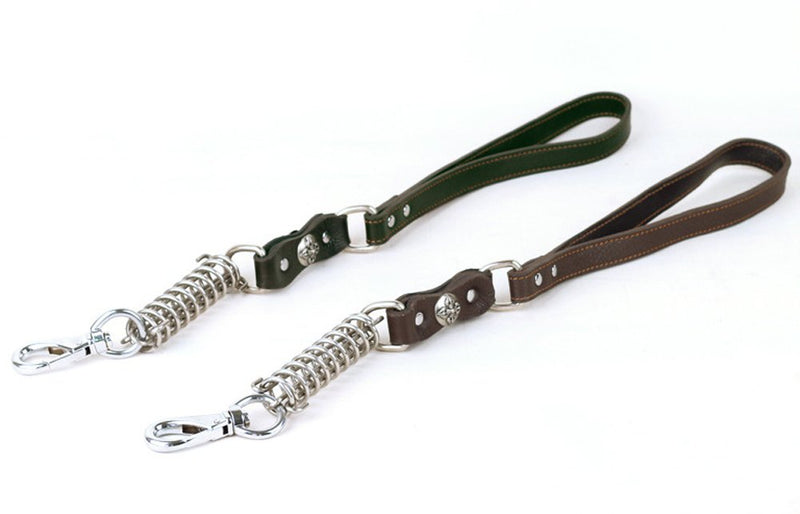 [Australia] - ZEEY Durable Leather Training Leads for Large/Medium Dogs, 22.5" Long x 0.75" Wide, Heavy Duty Stainless Force Buffered Spring Handle Strong Pulls Brown 